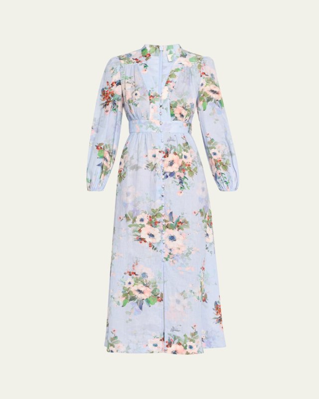 Everley Floral Midi Dress, Blue